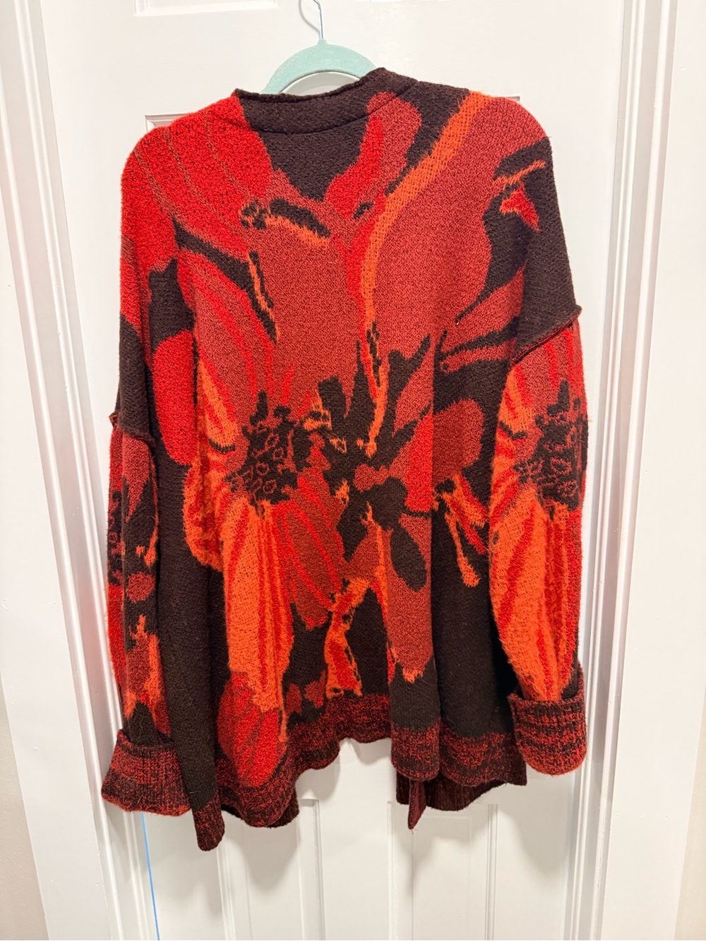 Free People Floral Open-Front Cardigan - Red & Brown - Picture 3 of 3